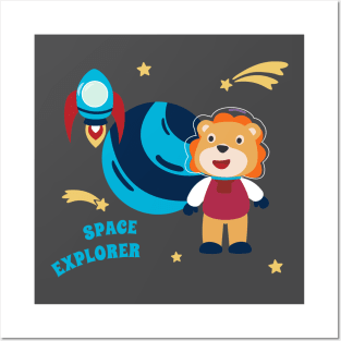 Space lion or astronaut in a space suit with cartoon style Posters and Art